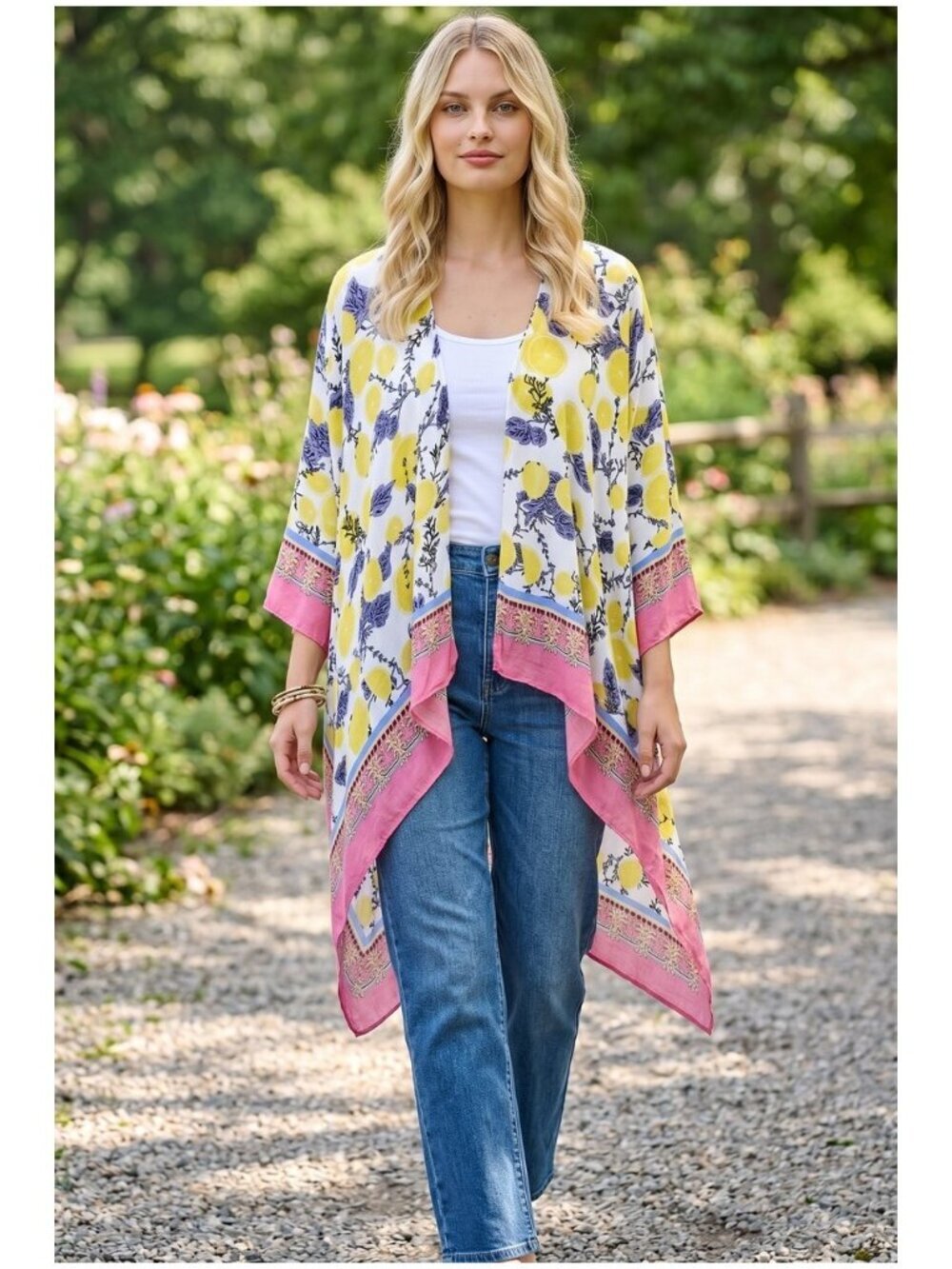 SAACHI WOMEN'S KIMONO CARDIGAN SHRUG LEMON PRINT ONE SIZE